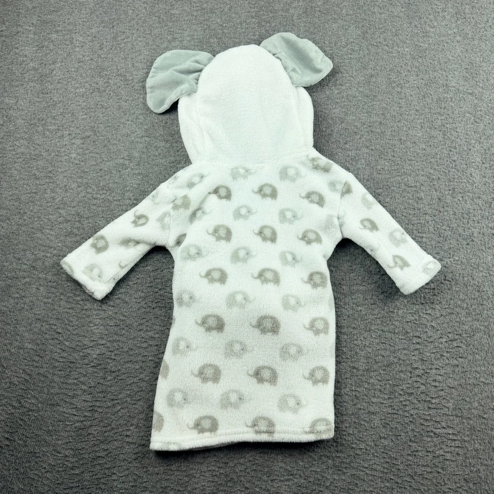 Modern Baby Elephant‎ Hooded Bathrobe White Gray Fleece Plush 0-9M